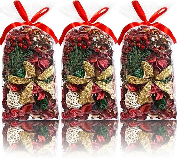 Christmas Potpourri Bags,Cinnamon Apple Scented Dried Flower, Red,3 Bags