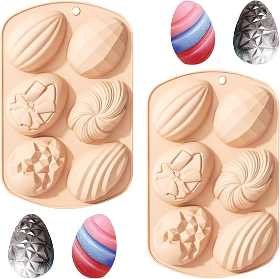 2PCS Easter Silicone Chocolate Mould, 6-Cavity Egg Shaped Silicone Mold, Easter Eggs Baking Molds for DIY Easter Chocolate Candy Jelly