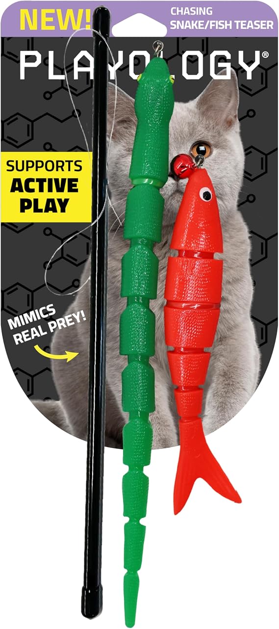 Playology Cat Toys | Interactive Toy Teaser Fish & Snake Cat Toys for Indoor Cats | Toy Made from Non Toxic Materials