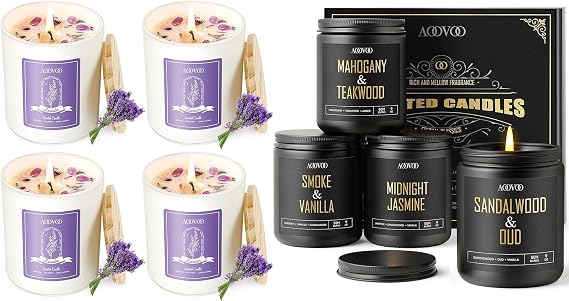AOOVOO 4 Pack Scented Candles for Men and 4 Pack AOOVOO Lavender Candles Set for Women