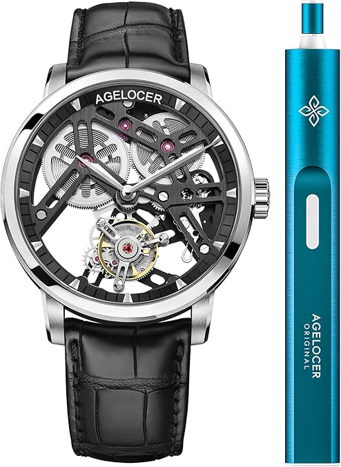 AGELOCER Men's Top Brand Double-Sided Hollow Tourbillon Hand-Operated Mechanical Transparent Caseback Luxury Watch