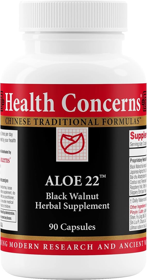 Health Concerns Aloe 22 Digestive Support & Intestinal Cleanse Constipation, Bloating & Parasite Detox Supplement Black Walnut, Ginger, Myrobalan & Aloe Vera Herbal Formula 90 Capsules