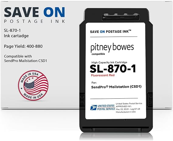 Compatible Pitney Bowes SL-870-1 Red Ink Cartridge Inkjet Printer Ink for SendPro Mailstation CSD1 Postage Meter Machine - PB Replacement Printer Cartridge w/OEM Compatibility