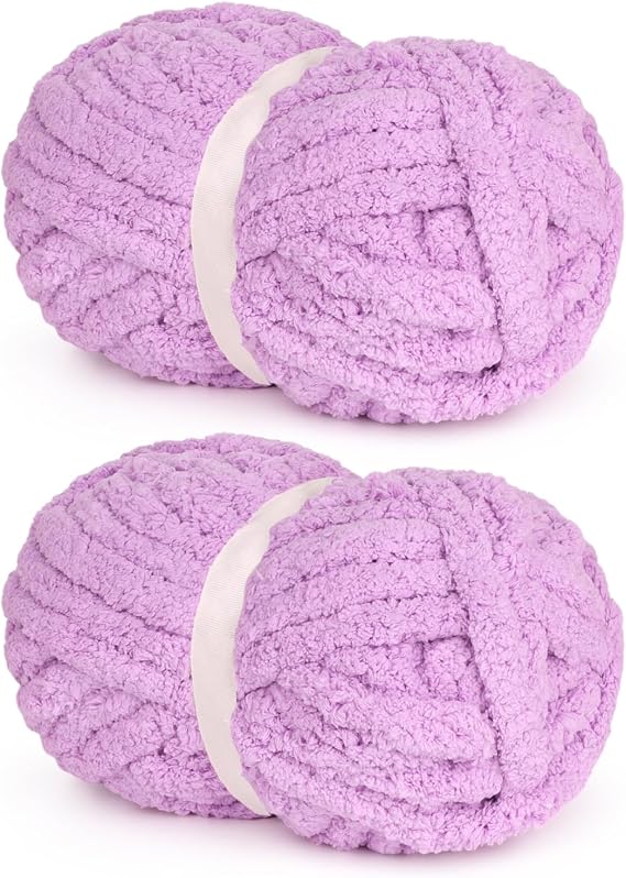 Pruple Chunky Chenille Yarn for Easy Crocheting Hand Arm Knitting, Super Bulky Soft Plush Warm Fluffy Yarn for Blankets, Large Thick Chenille Yarns for Beginners (2 PCS, 28yds/8oz Each)