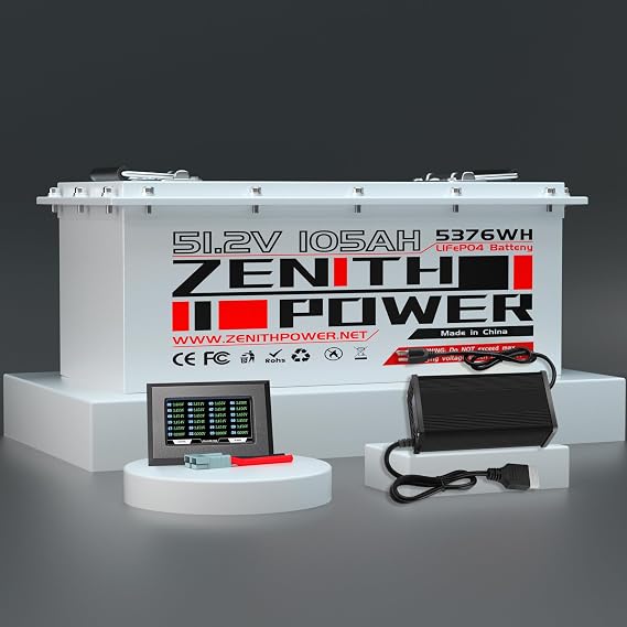 48V (51.2V) 105Ah Lithium LiFePO4 Battery for Golf Cart, Smart BMS 200A Discharge Current, Max 10.2KW Output Power, Replacement of AGM, SLA Batteries, Includes 48V 20A Fast Charger & Color Monitor