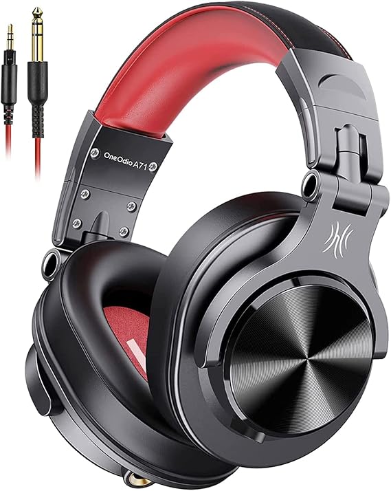 OneOdio A71 Hi-Res Wired Over-Ear Studio Headphones for DJ, Mixing - Red | headphone for studio recording, monitoring and mixing, with foldable design, 3.5mm/6.35mm jacks connect to PC, computer, DJ