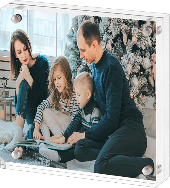 ECOSEAO 4x4 Picture Frames, Made of High Clear Acrylic Square Photo frame - Displays 3x3 Picture With Mat or 4 x 4 Without Mat, Desktop & Wall Collage Frame (4x4inch)