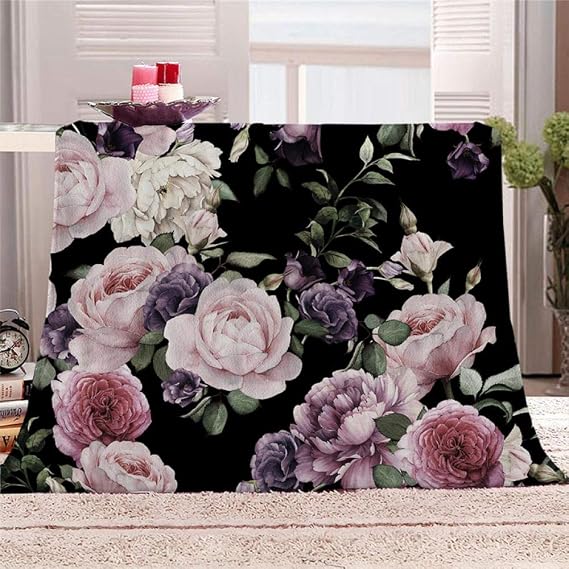 Single Peony Blanket, Flannel Sheep-like Boa, Thick, Warm, Stylish, Microfiber, Soft to the Touch, Reversible, Washable, Anti-static, 59.1 x 78.7 inches 150 x 200 cm