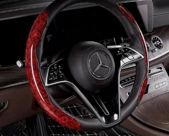 Busstier Wood Pattern Carbon Fiber Steering Wheel Protection Sleeve Set of 2 Anti-Slip Durable Stylish and Ergonomic Vehicle Steering Sleeve (Grey)
