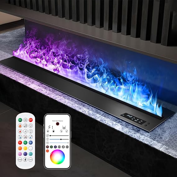 Water Vapor Fireplace Recessed with Dual Water System, 9-Color Adjustable Flame & APP Control, L31.5 x W7.87 x H8.27 in
