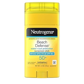 Neutrogena Beach Defense Sunscreen Stick SPF 50, Broad Spectrum Sun Protection for Face & Body, Water-Resistant, Non-Greasy Formula, Travel Size for Beach & Outdoor Use, 1.5 oz (42 g)