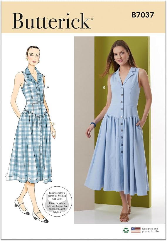 Butterick B7037Y5 Misses' Fitted Midi Dress Sewing Pattern Packet, Design Code B7037, Sizes 18-20-22-24-26