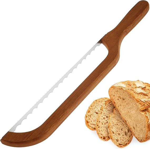 Bread Knife Serrated Bread Knife 15.7 inch Bread Slicer for Homemade Bread Wooden Handle Bread Bow Cutter Sourdough Cutter Stainless Steel bagel slicer Bread Cutting Tool for Homemade Bagels Baguettes