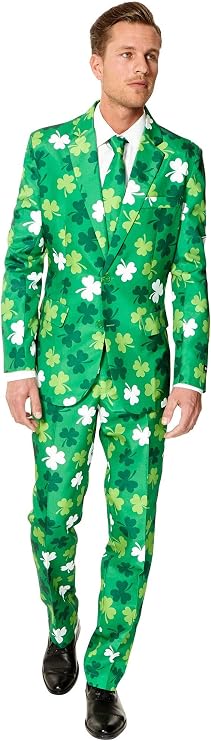 Suitmeister St Patrick's Day Costume for Men | Green Clover Suit with Pants, Jacket & Tie