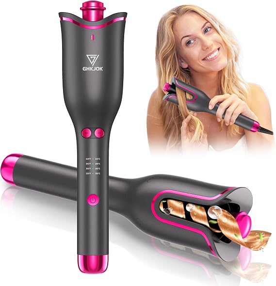 Automatic Curling Iron for Women Long Hair Rotating Automatic Curling Wand 1Ceramic Barrel & 4 Temps & 3 Timers Auto Rotate Hair Curler Portable Fast Heating Easy to Use