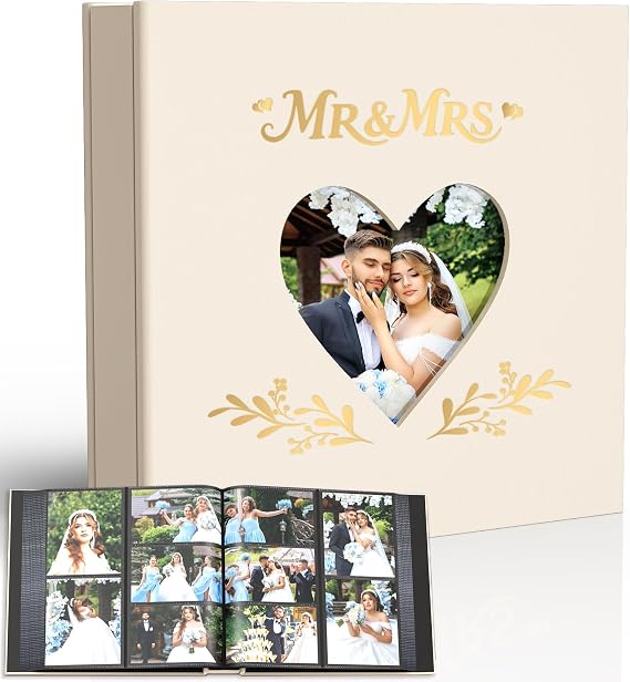 Wedding Photo Album 4x6 400 Pockets, Beige Linen Memory Book Gift