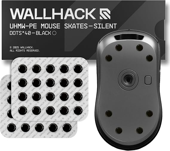 Wallhack UHMW-PE Dot Silent Mouse Skates | Premium Universal Skates for Gaming Mice | Ultra-Smooth Glide on Cloth & Glass Pads | Customize Speed & Control | Durable, Easy to Apply | Black 7mm x 7mm