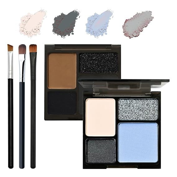 Blue Gray Eyeshadow Palette, 4 Colors Matte Glitter Eyeshadow Makeup Palette with Brushes,Waterproof Long Lasting Pigmented Gray Silver Eye Shadow Palette,Goth Halloween Daily Makeup Pallet