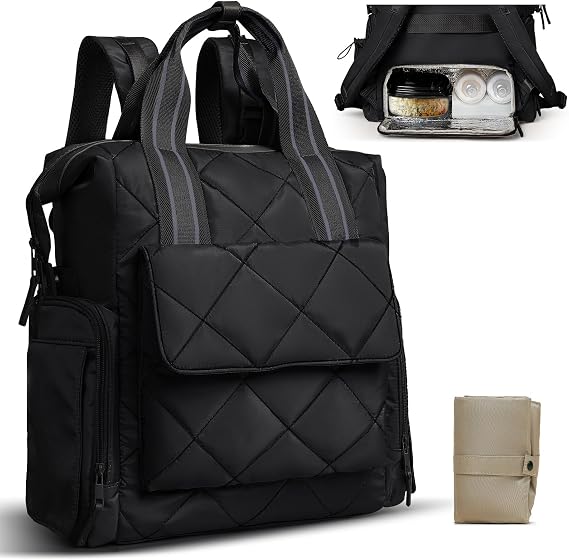 Omanmoli Diaper Bag Backpack Quilted Baby Bag Travel Breast Pump Backpack
