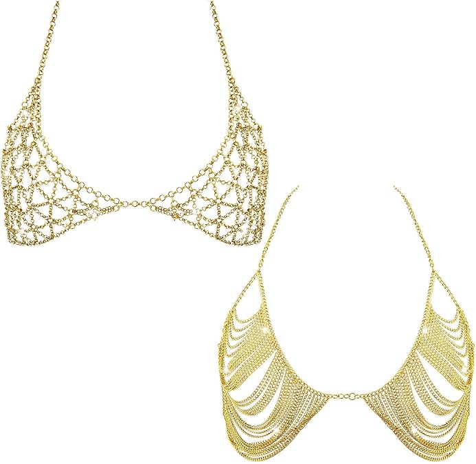 Quelay 2 Pack Women Body Chain Bra Multi Layer