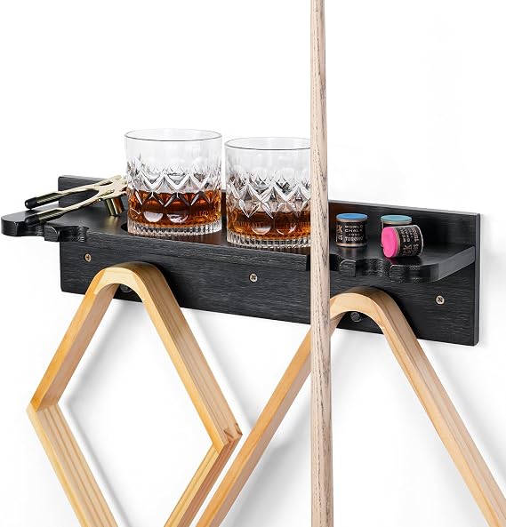 XCSOURCE Pool Cue Wall Rack with Drink Holder & Ball Rack Storage