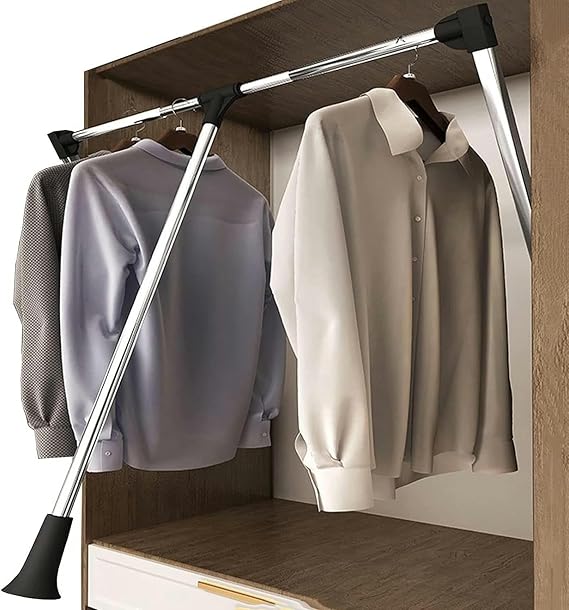 Adjustable Pull Down Wardrobe Rail Closet Rod Heavy Duty Steel Rod with Wall mounted Industrial Frame Size: 890 1210mm