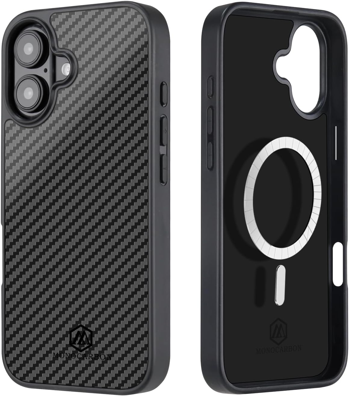 MONOCARBON リアル3Kカーボンファイバーケース iPhone 16 Plus用 ミリタリーグレード 6.7インチ 落下防止 ハードカバー MagSafe対応 高耐久ケース カメラ保護&ラップエッジ付き