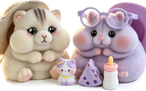 2-Pack Taba Squishy Cat Hamster Toys, Cute Squishy Stress Relief Fidget Toy
