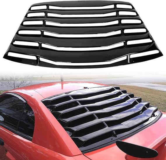 IKON Style ABS Plastic Rear Window Louver for 1999-2004 Ford Mustang Coupe | Brand of Hyper Glory, Gloss Black, Aerodynamic Rear Sunshade Wind Deflection Cover, 1PC