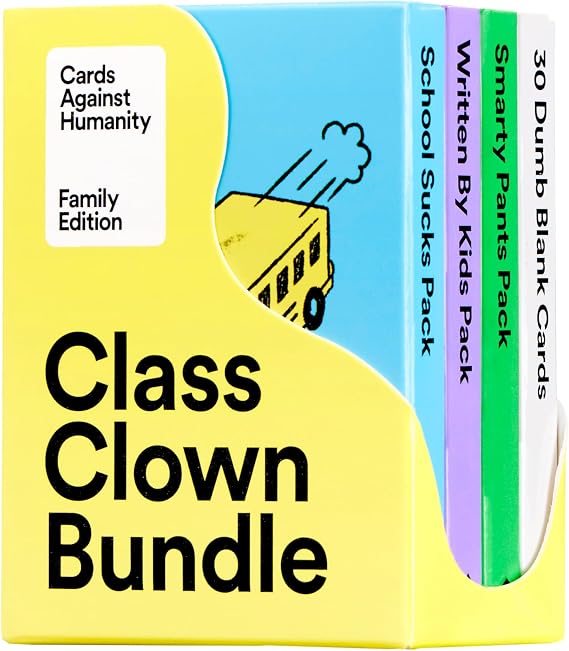 Cards Against Humanity Family Edition: Class Clown Bundle 3 Themed Packs + 30 Blank Cards for Your Dumb Inside Jokes