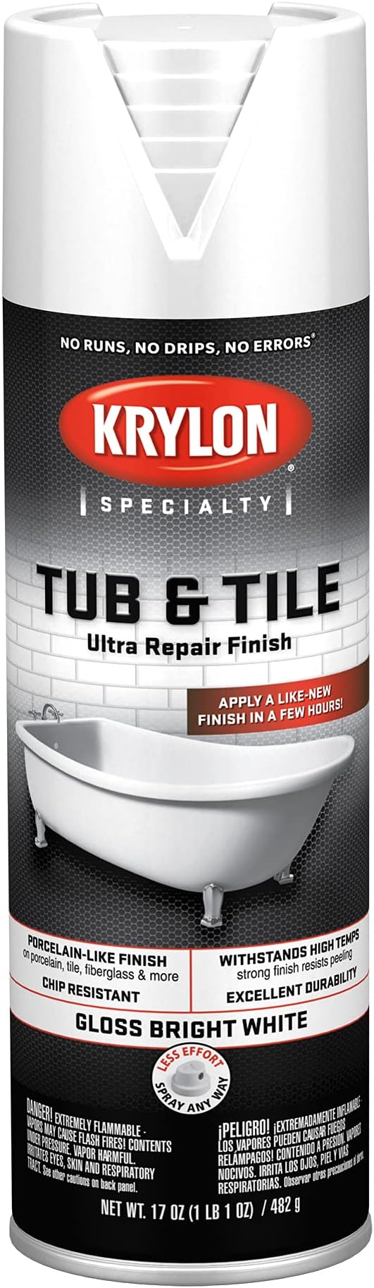 Krylon Tub & Tile Ultra Repair Finish, Gloss, White, 17 oz, K04502007