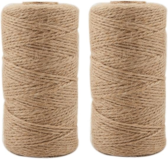 Jute Twine 656 Feet Natural Arts Crafts Jute Rope Durable Packing String for Photos, Gifts and Gardening Applications (2MM 328FT 2PCS)