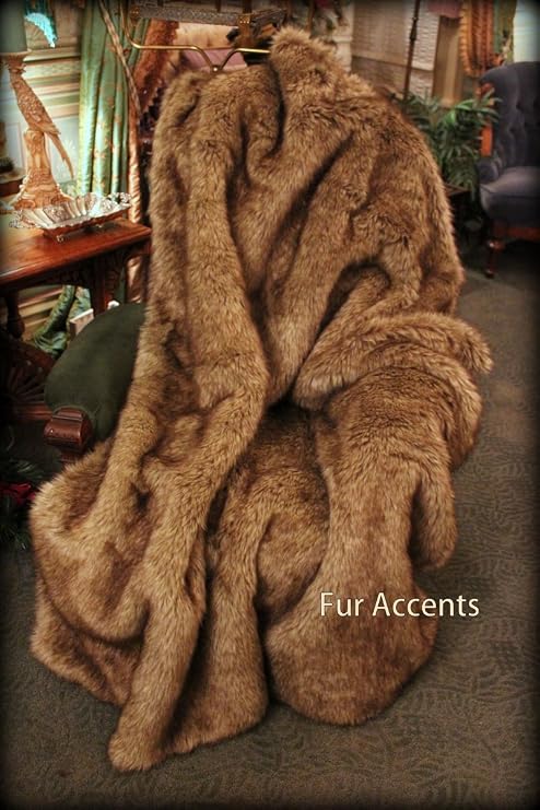 Fur Accents Premium Faux Fur Throw Blanket/Brown Coyote Fur /50" X 60"