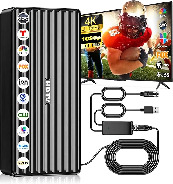 TV Antenna for HD Smart TV Indoor,1000+ Miles Range Digital Outdoor TV Antenna for Free Local Channels, Supports 8K/4K/1080P,33ft Coax Cable