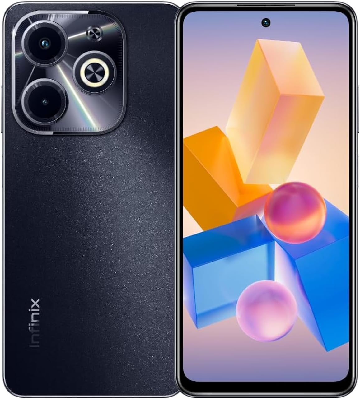 infinix hot 40i ram: 4  4gb rom: 128gb 6.6 hd  display 50mp dual ai rear camera 32mp crystal clear front camera 5000mah battery with 18w fast charge starlit black