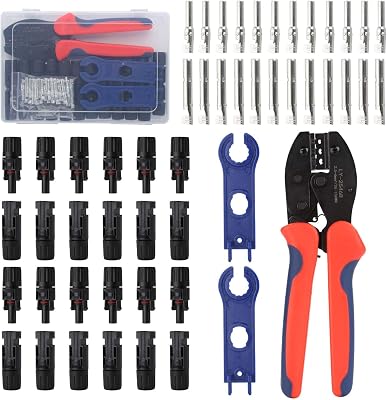 12 Pairs Solar Connectors, IP67 Waterproof, DC 1000V 30A Photovoltaic Connectors with 1 Solar Crimper Tool for 2.546 mm² Cables, Includes 2 Wrenches