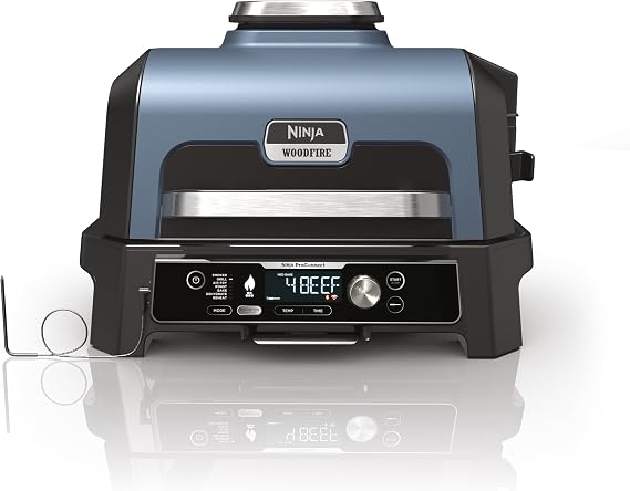 Ninja Woodfire Pro Connect XL Electric Grill and Smoker with App Control Digital Probe Large 7-in-1 Outdoor Grill and Air Fryer with Woodfire Pellets