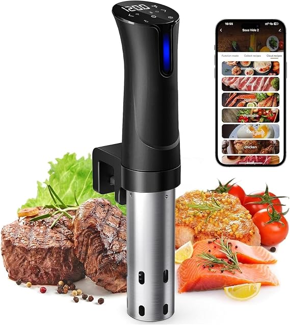 Sous Vide Machine, 1100W Sous Vide Cooker with LED Touch Screen & Timer, Temperature and Time Display Control, Ultra-Quiet Fast-Heating and Easy To Store(Black)