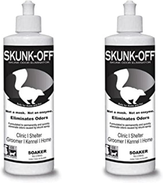 Skunk-Off 2-Pack Liquid Soaker, 8-Ounce, Unscented, Eliminates Tough Odors Safely and Permanently