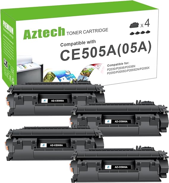 Aztech CE505A 05A Toner Cartridge Black P2035 Compatible Replacement for HP LaserJet 05A CE505A P2035N Toner Cartridge for HP 2035N P2055DN 2055DN P2030 P2050 P2055X P2055D Printer (Black 4-Pack)