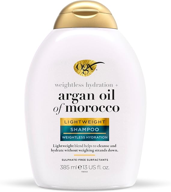 OGX Lightweight Repair with Argan Oil of Morocco Shampoo, Repairs Fine Hair, Cleanses and Repairs without Weighing It Down, Sulfate Free, 385ml