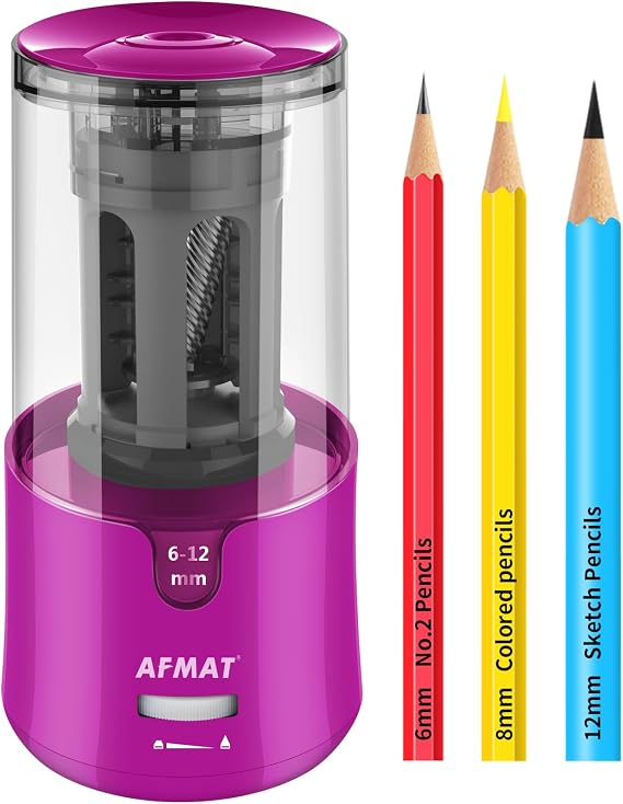 AFMAT Electric Pencil Sharpener for Colored Pencils, Auto Stop, Fast Sharpen in 3s, Large Hole Pencil Sharpener Plug in for 6-12mm No.2/Jumbo Pencils PS91