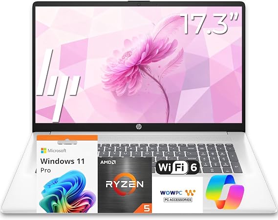 HP Latest 17 Laptop for Business and Student | 17.3" FHD Display | AMD 7000 Ryzen 5 Processor (Beats 13th Core i7) | 64GB RAM | 2TB SSD | WiFi-6 | HDMI | Windows 11 + Copilot | w/WOWPC USB