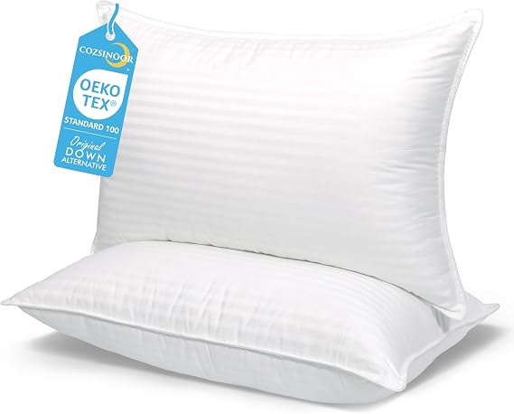 COZSINOOR Bed Pillows for Sleeping Queen Size - Hotel Quality Set of 2 - Breathable Cooling Down Alternative Microfiber Filled for Back, Stomach, Side Sleepers Skin-Friendly