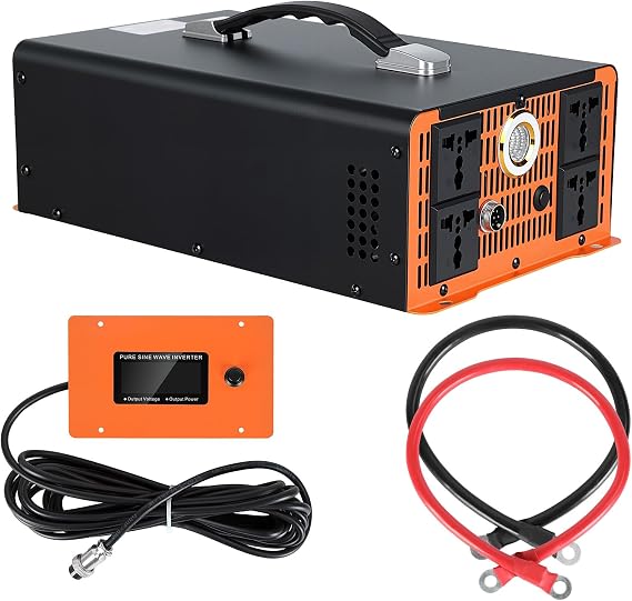 3000W Pure Sine Wave Power Inverter 12V DC to 110V/120V AC Converter for Car, RV, Camping, Home, Truck, Solar Panels, Off-Grid Use, with LCD Display & Remote Control Orange