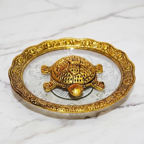 Home Genie Crystal Turtle for Feng Shui and Vastu | Good Luck Showpiece for Home, Office, Hotel | Fengshui Vastu Set for Good Luck - Pack of 1 (Glass + Metal (Small))