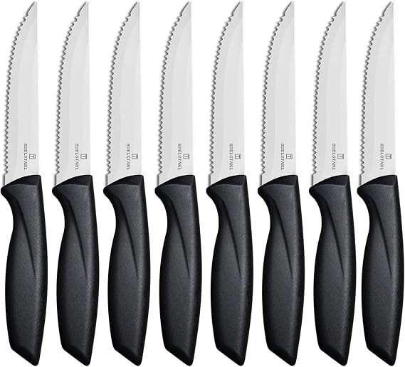 Serrated Steak Knives,8 Pcs,Black Dinner knives,8.8 Knife Set