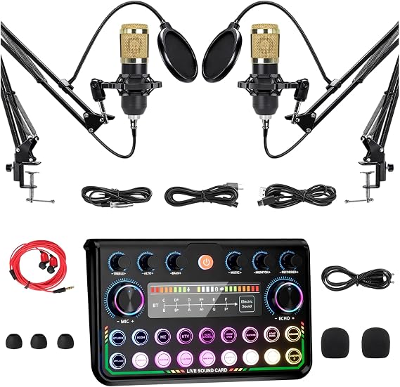 Podcast Equipment Bundle for 2,Solo & Duo Streaming Microphone Podcast Kit | Audio Interface with Podcast Microphone, Sound Board,All-in-One Podcast Recording Kit DJ Mixer Set for Gaming YouTube TikTok