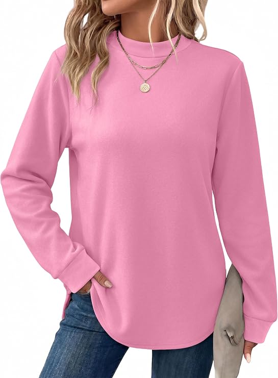 OFEEFAN Mock Neck Sweatshirt Long Sleeve Shirts Pullover Tops for Women Fall Fashion Winter Clothes Vacation Outfits