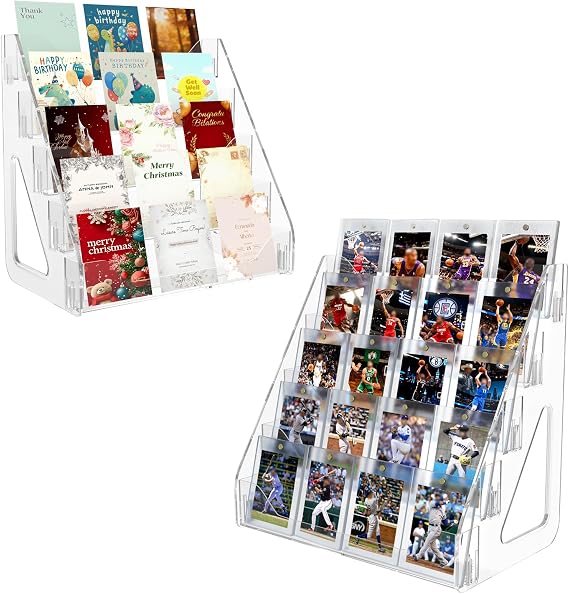 2 Pack Trading Card Display Stand, Greeting Card Display Stand, Cards Stands for Sports Baseball Graded Psa Slab Cards Displays Stands, Bookmark Postcard Sticker Holder Displays Standed Shelf, 5 Tier